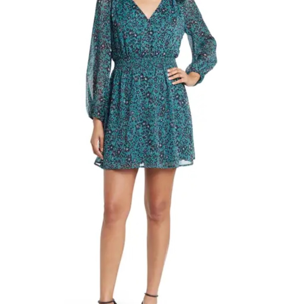 Collective Concepts Blue V-Neck Bishop Sleeve Dress